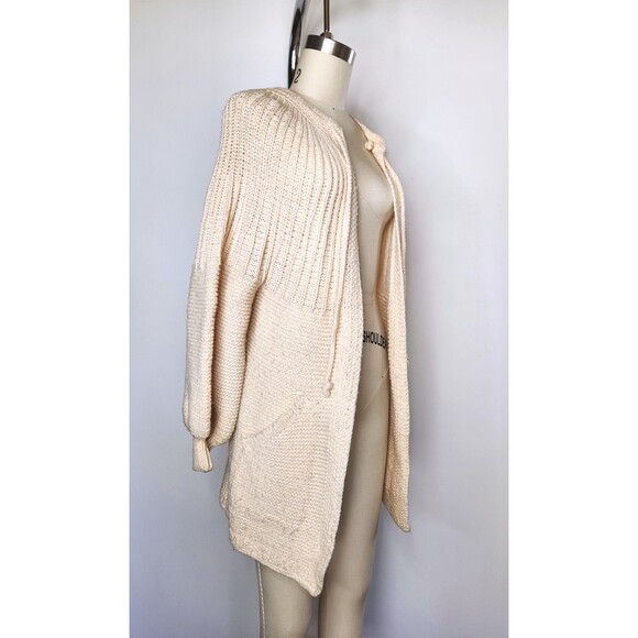 Chunky Knitted Wool Blend Cardigan Sweater Pockets Big Poet Balloon Sleeves XXS - Picture 9 of 10